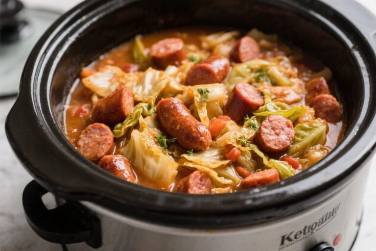 Keto Crockpot Sausage & Cabbage Stew – Cozy, Low-Carb Comfort Food