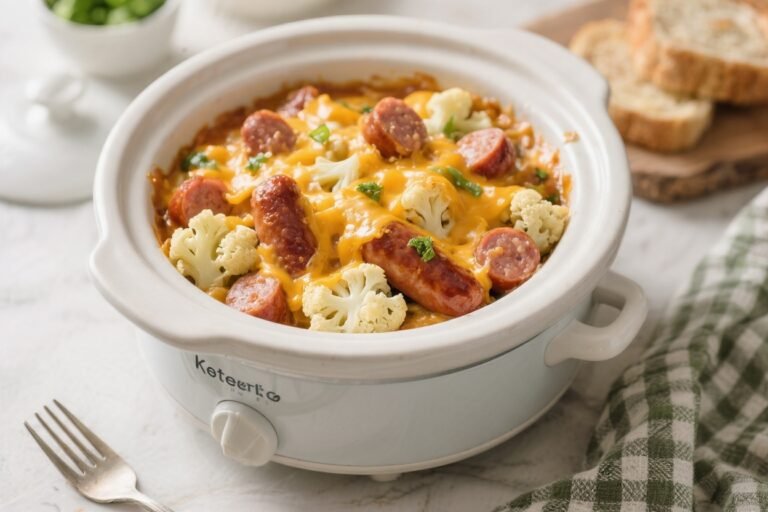 Keto Crockpot Cheesy Sausage & Cauliflower – Cozy, Low-Carb Comfort