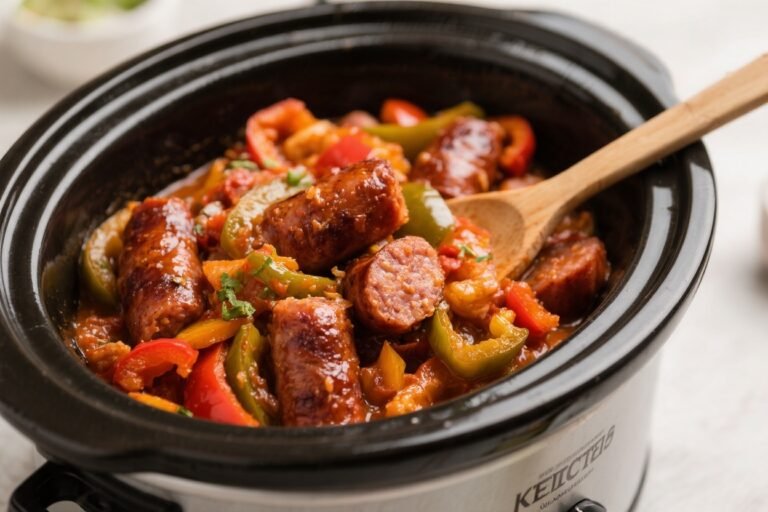 Keto Crockpot Smoky Sausage & Peppers – Easy, Flavor-Packed Comfort Food