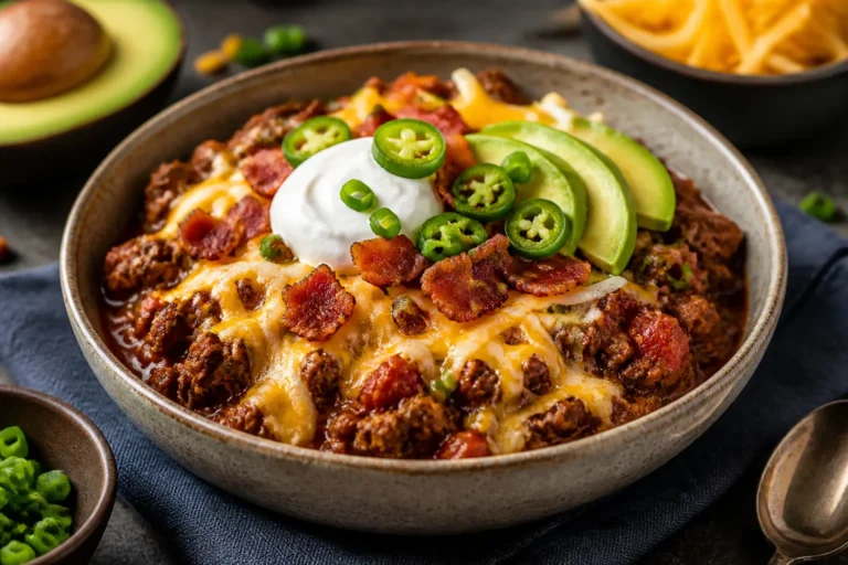 Keto Loaded Chili Bowl – Hearty, Low-Carb Comfort
